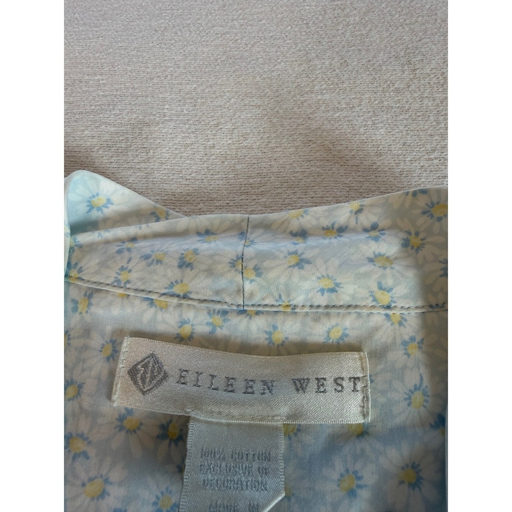 Eileen West Blue Floral Cotton Robe Medium Daisy Print Lace Trim Pockets Wrap - Picture 12 of 13